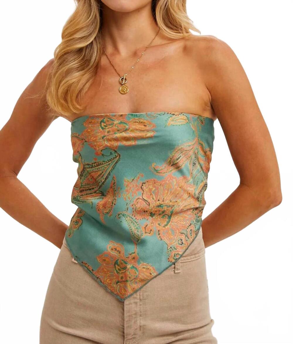NEW BLUIVY paisley satin bandana tube top in light teal